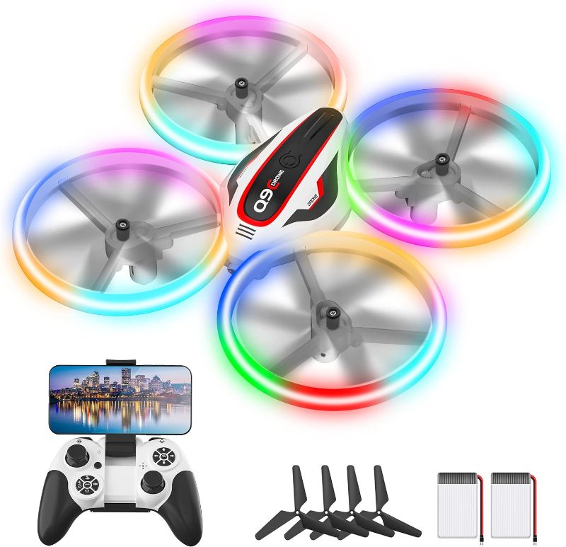 Photo 1 of Q9C RC Drone with 720P HD FPV Camera for Kids and Adults Cool Toys Gifts for Boys Girls Teenage with LED Light,Propeller Full Protect,Hobby Quadcopter with Altitude Hold,2 Batteries and Remote Control,Easy to Fly
