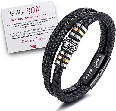 Photo 1 of RINHOO To My Son/To My Grandson Bracelet- I Will Always Be With You Braided Leather Bracelet for Men Boys, Stainless Steel Inspirational Wristband, Mens Braided Leather Bracelet Bangle Wristband
