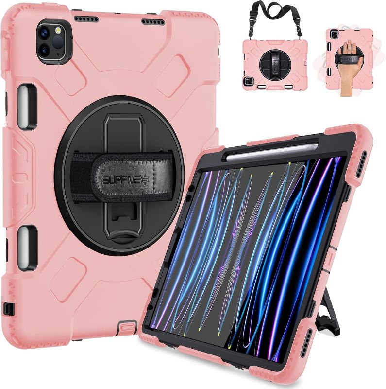 Photo 1 of SUPFIVES Case for iPad Pro 11 2022: Military Grade Shockproof Silicone Case for iPad Pro 11 4th Generation- Shoulder Strap- Handle- Pencil Holder - Kickstand for iPad Pro 11” 2022- Rose Gold
