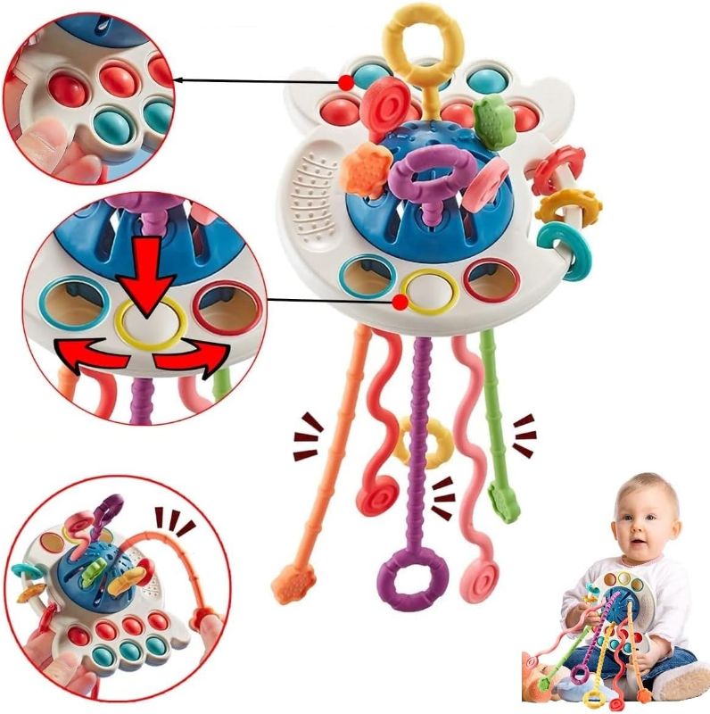 Photo 1 of Sensory Montessori Baby Toys, Silicone Pull String Activity Toy for Toddlers - Learning & Educational Toys for Kids - Babies Birthday Gifts 1 Year Old+
