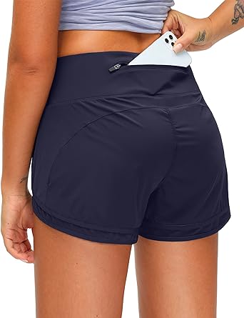 Photo 1 of Women's Running Shorts High Waisted Quick-Dry 3 Inch Gym Workout Athletic Shorts for Women with Zipper Pocket (XXL)
