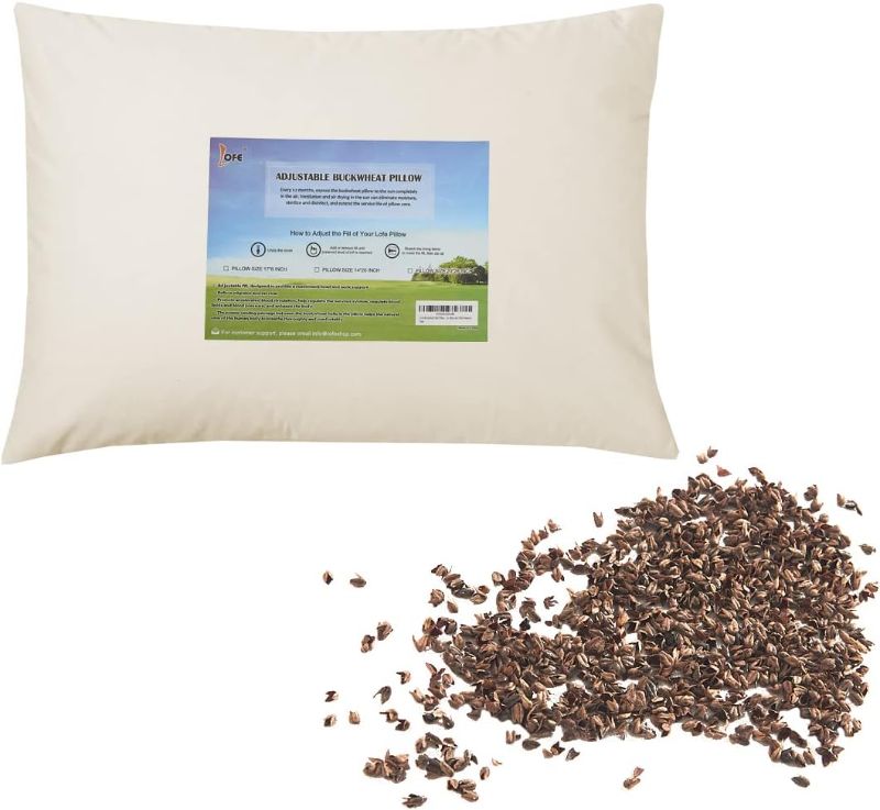 Photo 1 of LOFE Organic Buckwheat Pillow for Sleeping - 16''x22'', Adjustable Loft, Breathable for Cool Sleep, Cervical Support for Back and Side Sleeper(Tartary Buckwheat Hulls)
