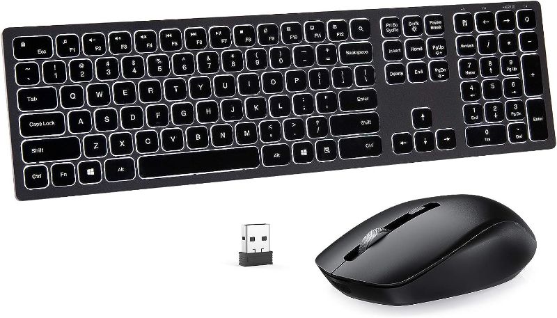 Photo 1 of Wireless Backlit Keyboard and Mouse Combo, Seenda Illuminated Rechargeable Full Size Keyboard and Mouse for Windows Computer Laptop Desktop, Space Grey
