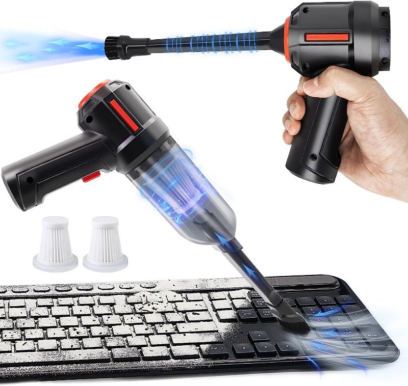 Photo 1 of Compressed Air Duster & Mini Vacuum Keyboard Cleaner 3-in-1, New Generation Canned Air Spray, Portable Electric Air Can, Cordless Blower Computer Cleaning Kit
