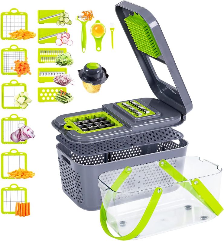 Photo 1 of Vegetable Cutter 22-in-1, Mandoline Slicer with 13 Blades, with Container for Egg| Cheese Grater | Veggie Dicer | Onion Mincer Chopper
