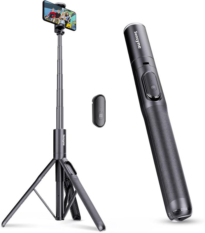 Photo 1 of Sensyne 31" Phone Tripod & Selfie Stick, Lightweight All in One Phone Tripod Integrated with Wireless Remote Compatible with All Cell Phones for Selfie/Video Recording/Photo/Live Stream
