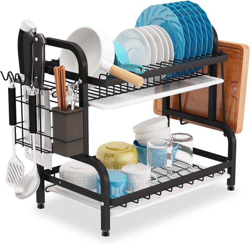 Photo 1 of 1Easylife Dish Drying Rack, 2-Tier Compact Drainboard Set, Large Rust-Proof Drainer with Utensil /Cutting Board Holder for Kitchen
