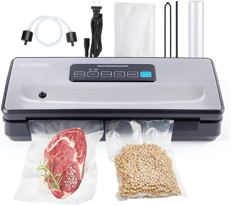 Photo 1 of Food Sealer Vacuum Sealer Machine 10-In-1 with Full Starter Kit Built-in Cutter and Bag Storage(Up to 20ft), INKBIRD Moist/Dry/Pulse/Canister/Seal Food Vacuum Sealer Machine with Bag*5 and Roll*1
