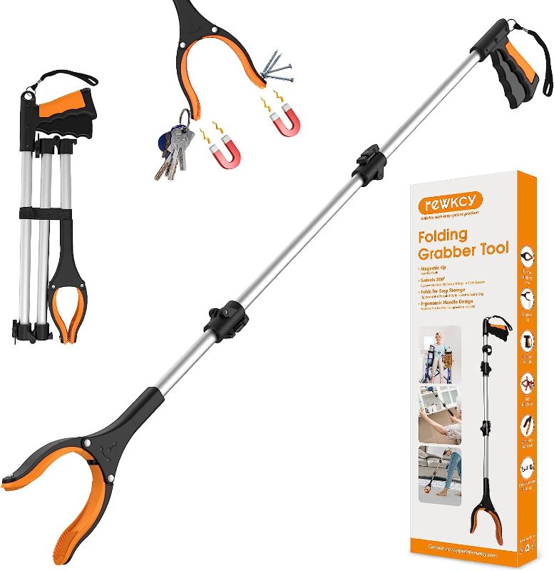 Photo 1 of 43" Extra Long Grabber Tool, Foldable Grabbers for Elderly Grab It Reaching Tool with Rotating Jaw +Magnets, 4" Wide Claw Opening Reacher Grabber Pickup Tool, Grabber Reacher Tool Heavy Duty
