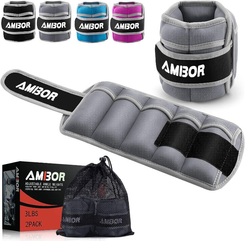 Photo 1 of AMBOR Ankle Weights, 1 Pair 2 3 4 5 Lbs Adjustable Leg Weights, Strength Training Ankle Weights for Men Women, Wrist Weights Strap Set for Walking Running Gym Fitness Workout 2 Pack
