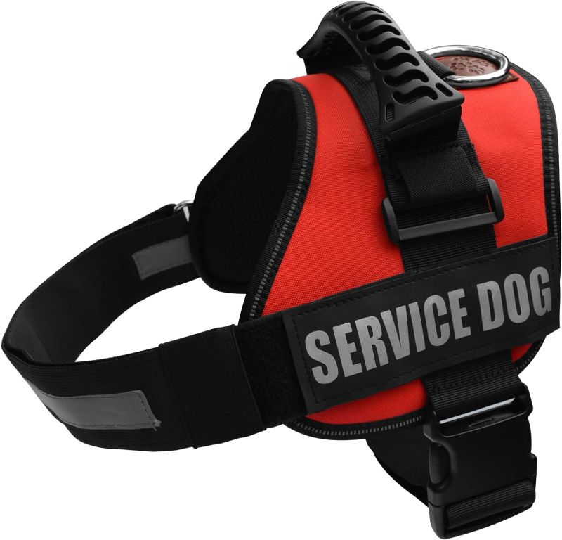 Photo 1 of ALBCORP Service Dog Vest Harness - Reflective - Woven Polyester and Nylon, Comfy Mesh Padding - Sizes from XXS to XL – Service Dog Patches Included. Red, Large
