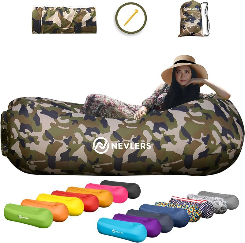 Photo 1 of Nevlers Inflatable Lounger Air Sofa | Perfect for Beach Chair Camping Chairs or Portable Hammock & Includes Travel Bag Pouch, Ground Peg & 3 Pockets | Easy to Use Camping Accessories
