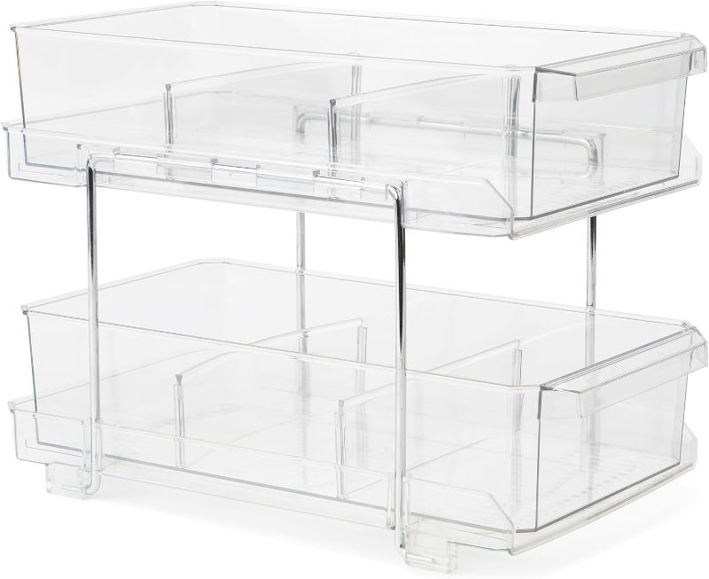 Photo 1 of 2-Tier Clear Organizer - Pull-Out Kitchen Pantry & Medicine Cabinet Storage - Bathroom Vanity Counter & Under-Sink Slide-Out Tray w/Dividers - Multipurpose Organizing Bins - Closet Container
