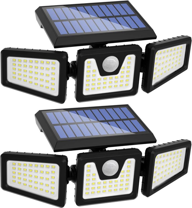 Photo 1 of INCX Solar Outdoor Lights with Motion Sensor, 3 Heads Security Lights Solar Powered, 118 LED Flood Light Motion Detected Spotlight for Garage Yard Entryways Patio, IP65 Waterproof 2 Pack
