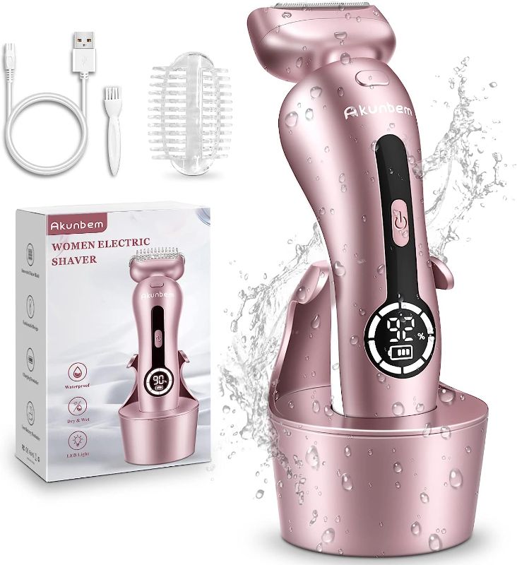 Photo 1 of Akunbem Electric Razor for Women Legs Bikini Trimmer Shaver Underarm Public Hairs Rechargeable Womens Wet Dry Use Painless Cordless with Detachable Head (Pinkish)
