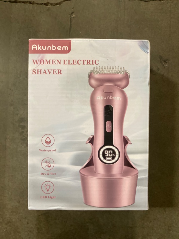 Photo 2 of Akunbem Electric Razor for Women Legs Bikini Trimmer Shaver Underarm Public Hairs Rechargeable Womens Wet Dry Use Painless Cordless with Detachable Head (Pinkish)
