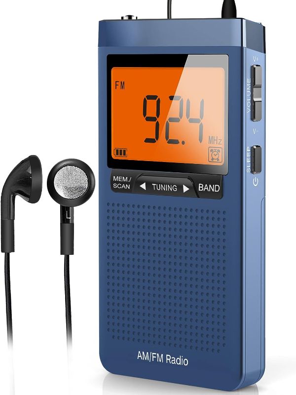 Photo 1 of AM FM Portable Radio - Pocket Radio with Best Reception,Transistor Radio with Big Digital Screen, Sleep Timer,Stereo Earphone Jack,Alarm Clock Operated by 2 AAA Batteries for Jogging, Walking(Blue)
