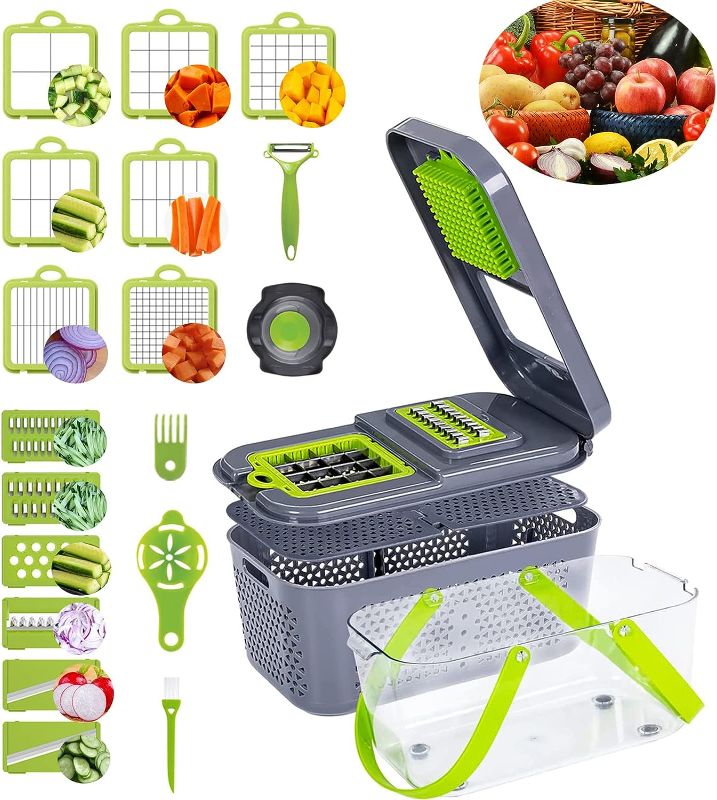 Photo 1 of MINGPINHUIUS 22-in-1 Vegetable Chopper Multifunctional Food Chopper with 13 Blades, Onion Mincer Chopper, Food Chopper Slicer Dicer Cutter with Container
