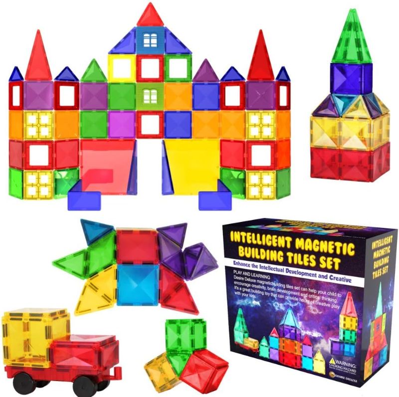 Photo 1 of Desire Deluxe Magnetic Tiles Blocks Building Set for Kids – Learning Educational Toys for Boys Girls for Age 3-8 Year-Old – Birthday Present Gift (57PC)
