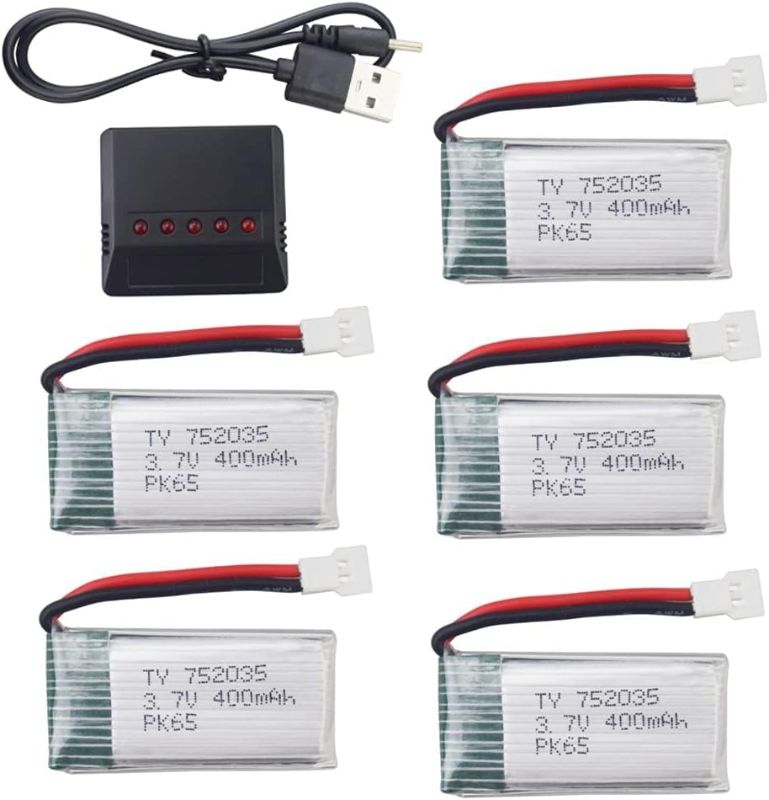 Photo 1 of sea Jump 5PCS 3.7V 400mAh Li Battery with 5in1 Charger for SYMA Q11 H99W H31 H6C H98 TR-C385 TR-P51 TR-F22 Quadcopter Parts Aircraft Model Drone Battery AT-96
