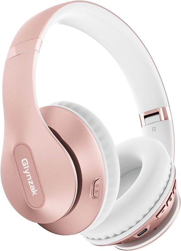 Photo 1 of Glynzak Wireless Bluetooth Headphones Over Ear 65H Playtime HiFi Stereo Headset with Microphone and 6EQ Modes Foldable Bluetooth V5.3 Headphones for Travel Smartphone Computer Laptop Rose Gold WH207A
