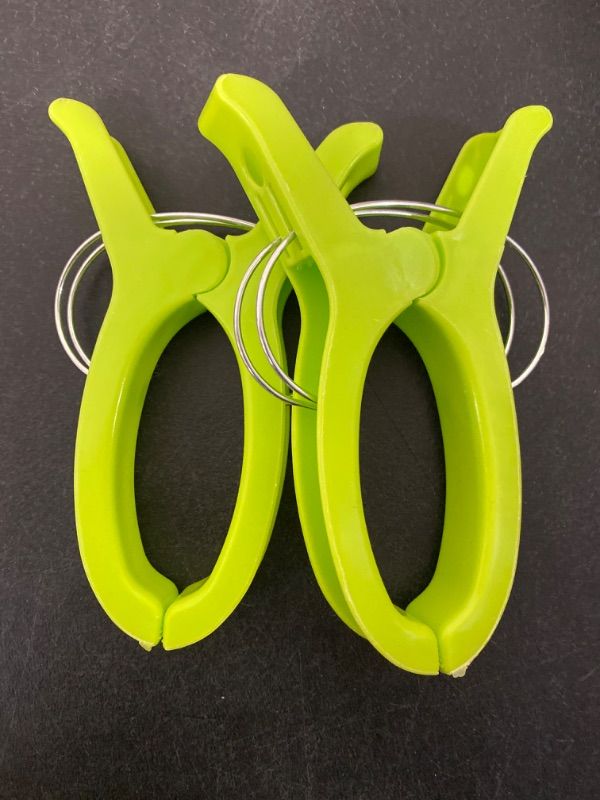 Photo 2 of 2 PCS Jumbo Beach Towel Clips Chair Clips Towel Holder for Pool Chairs on Cruise - Plastic Clothes Quilt Hanging Clip Clamps (GREEN)
