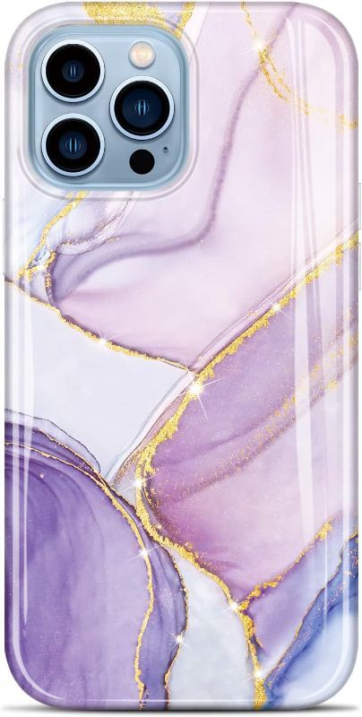 Photo 1 of JAHOLAN Compatible with iPhone 13 Mini Case Gold Glitter Sparkle Marble Design Clear TPU Bumper Shockproof Soft Silicone Cover Phone Case for iPhone 13 Mini 5.4 inch 2021 Purple White

