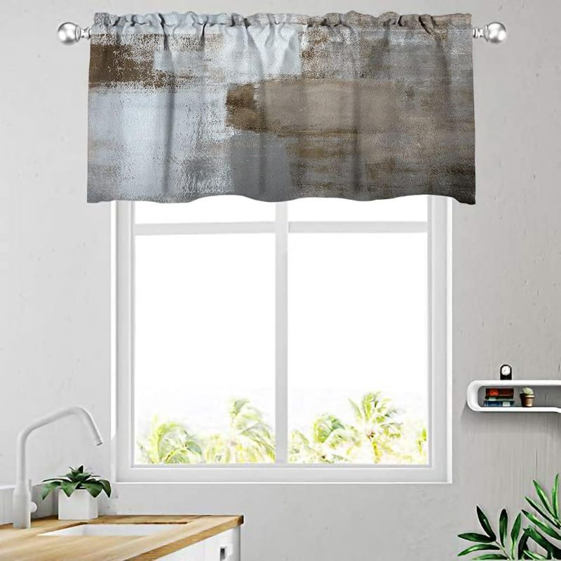 Photo 2 of TOMWISH Brown Valances for Windows Living Room Gray Window Valance for Kitchen Windows,Bathroom,Bedroom Privacy Decorative 52X18Inches 2 Pack Brown
