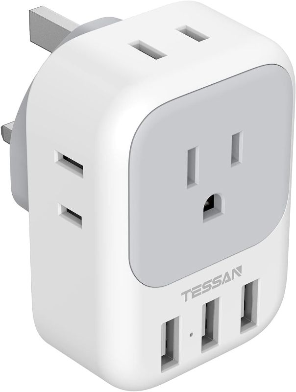 Photo 1 of US to UK Plug Adapter, TESSAN Type G Ireland Travel Adapter with 4 Electrical Outlet 3 USB Charger, USA to Dubai Kenya Scotland England British London Hong Kong Irish Singapore Power Adaptor
