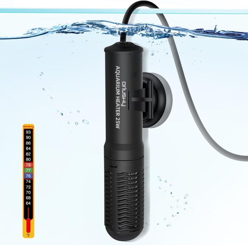 Photo 1 of Orlushy 25W Small Submersible Aquarium Heater, Constant Temperature Betta Fish Tank Heater of 78?for 1-6 Gallons Freshwater & Saltwater Tanks
