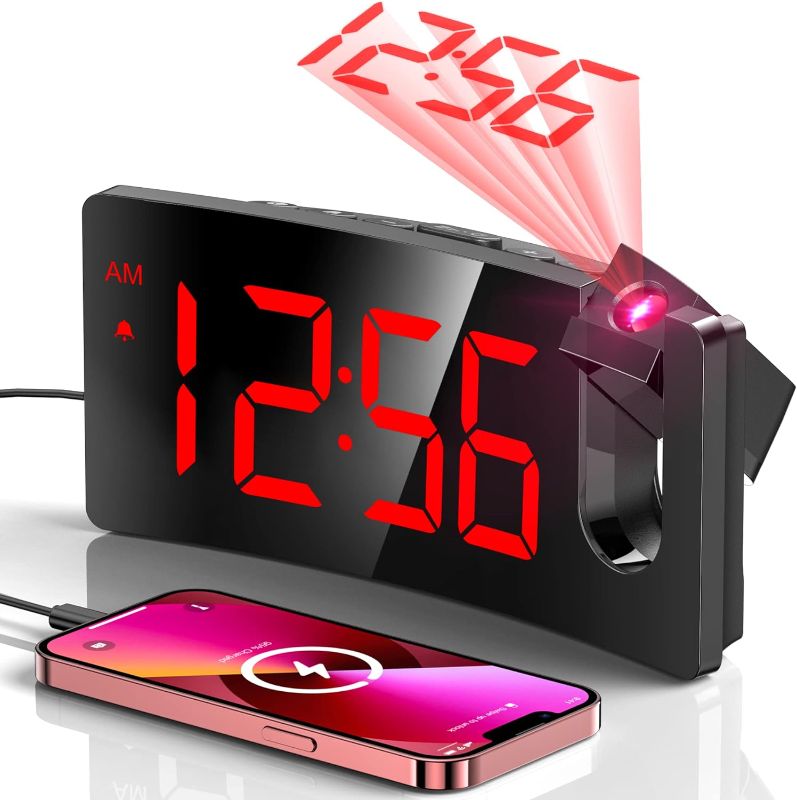 Photo 1 of Projection Alarm Clock, Digital Clock with 180° Rotatable Projector, 3-Level Brightness Dimmer, Clear LED Display, USB Charger, Progressive Volume, 9mins Snooze,12/24H, for Bedroom
