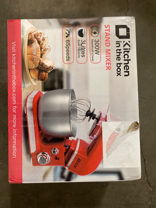 Photo 2 of Stand Mixer, Kitchen in the box 3.2Qt Small Electric Food Mixer,6 Speeds Portable Lightweight Kitchen Mixer for Daily Use with Egg Whisk,Dough Hook,Flat Beater (Red)
