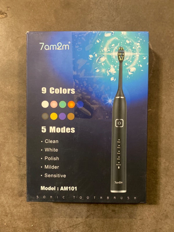 Photo 2 of 7AM2M Sonic Electric Toothbrush for Adults and Kids, with 8 Brush Heads &Travel Case, IPX7 Waterproof, One Charge for 90 Days,5 Modes with 2 Minutes Build in Smart Timer, IPX7 Waterproof (Black)
