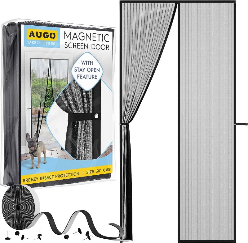 Photo 1 of AUGO Magnetic Screen Door - Self Sealing, Heavy Duty, Hands Free Mesh Partition Keeps Bugs Out - Pet and Kid Friendly - Patent Pending Keep Open Feature - 38 Inch x 83 Inch
