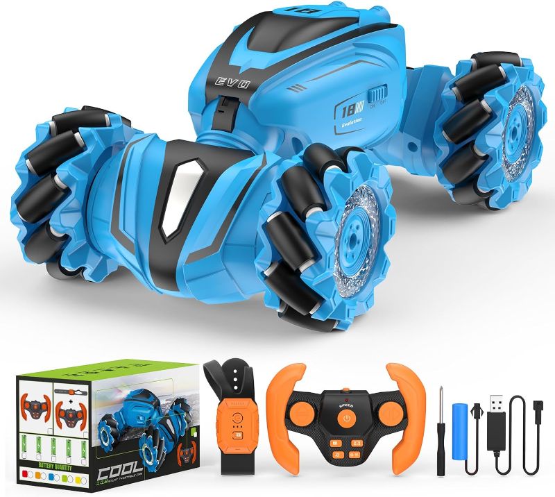 Photo 1 of AONGAN RC Crawler, Remote Control High-Speed Stunt Car with 360° Flips and Drifts, Gesture Control, 2.4Ghz Rechargeable RC Car for Kids Age 6+ Years Old (Blue)
