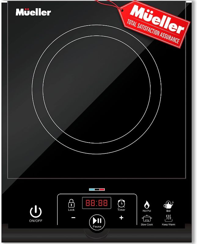 Photo 1 of Mueller RapidTherm Portable Induction Cooktop Hot Plate Countertop Burner 1800W, 8 Temp Levels, Timer, Auto-Shut-Off, Touch Panel, LED Display, Auto Pot Detection, Child Safety Lock, 4 Preset Programs
