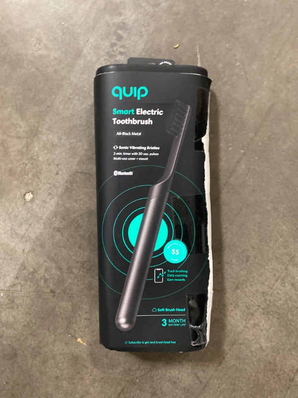 Photo 2 of Quip Adult Smart Electric Toothbrush - Sonic Toothbrush with Bluetooth & Rewards App, Travel Cover & Mirror Mount, Soft Bristles, Timer, and Metal Handle - All-Black
