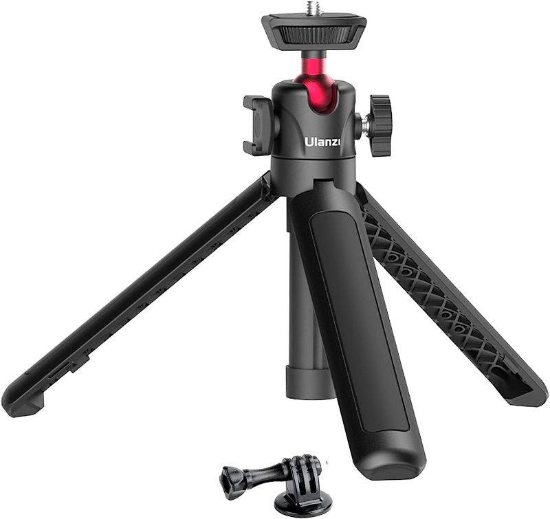 Photo 1 of MT-16 Extendable Mini Camera Tripod, 4 Levels Adjustment 360° Ball Head Cold Shoe Lightweight Portable Vlog Travel Selfie Stick Handle Grip Desktop Webcam Tripod for Akaso DSLR Gopro 5 6 7 8 910 11
