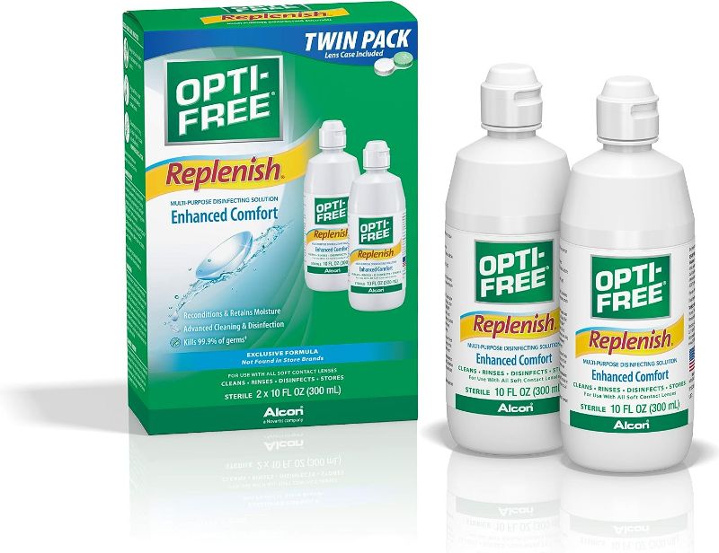 Photo 1 of Opti-Free Replenish Multi-Purpose Disinfecting Solution with Lens Case, Twin Pack, 10-Fluid Ounces Each - 2 Count(Pack of 1)
