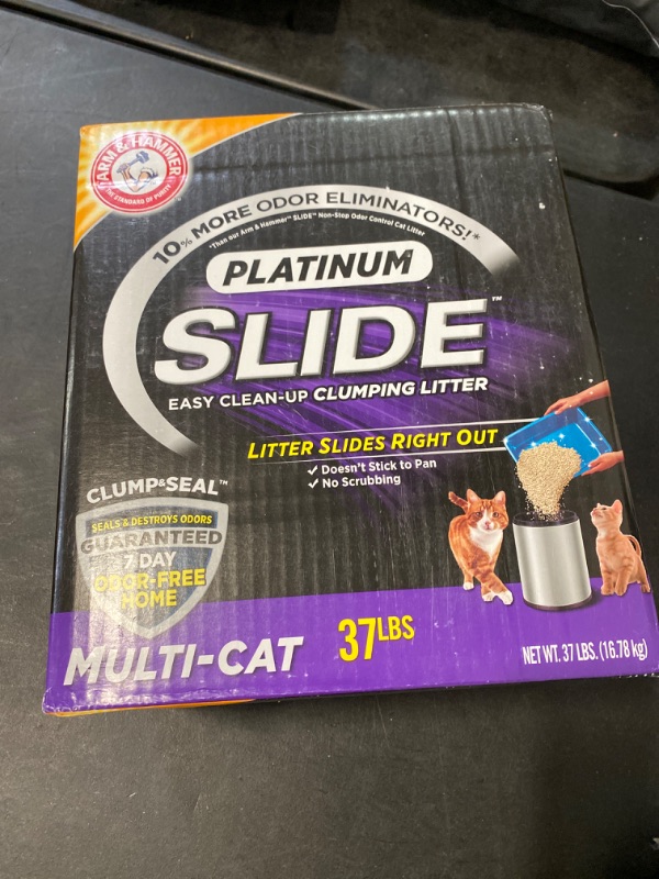 Photo 2 of Arm & Hammer Litter Platinum Slide Multi-Cat Cat Litter, 37-lb box NEW 