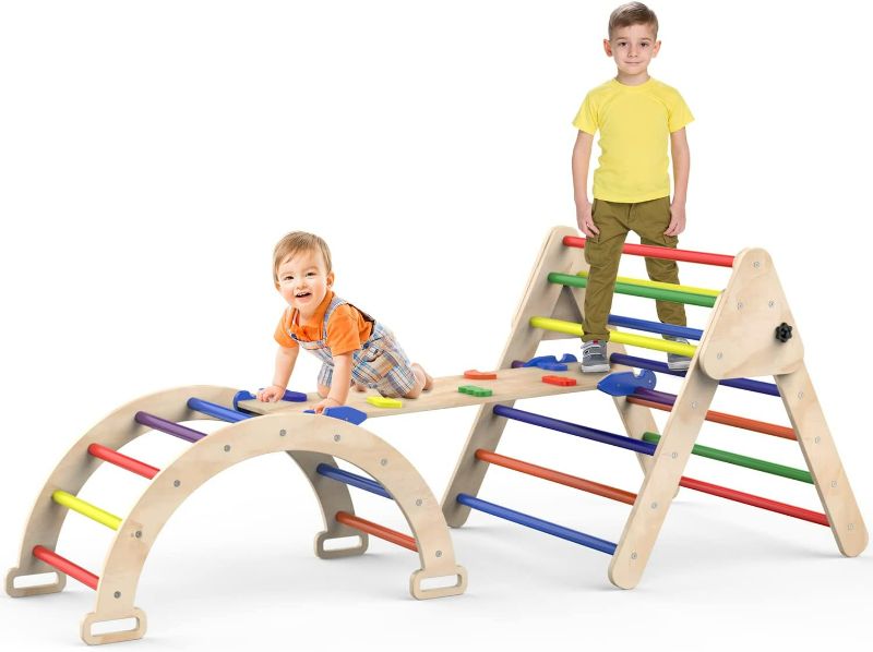 Photo 1 of Triangle Climbing Toys, Foldable Climbing Triangle Ladder Toys with Ramp for Sliding or Climbing, Set of 3 Wooden Safety Sturdy Kids Play Gym, Indoor Outdoor Playground Climbing Toys for Toddlers
