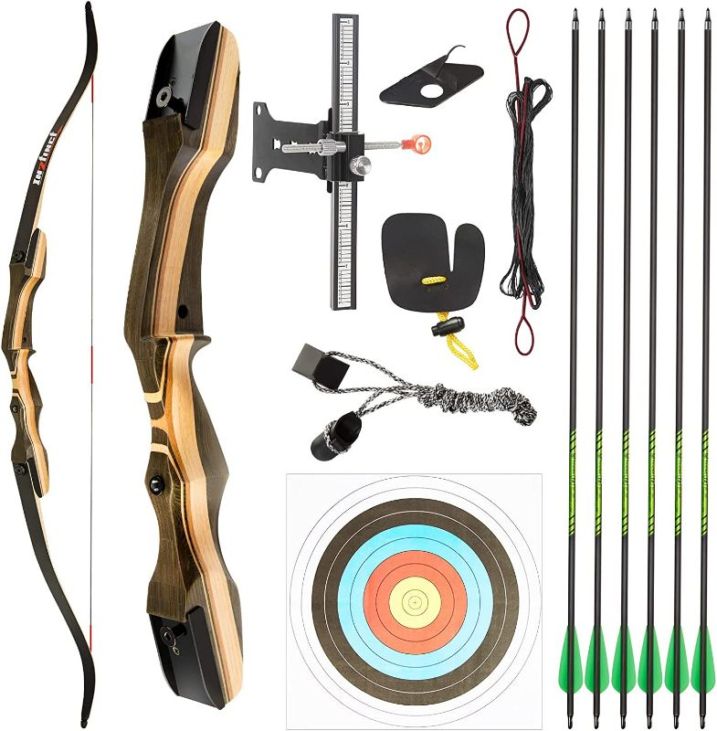 Photo 1 of TIDEWE Recurve Bow and Arrow Set for Adult & Youth Beginner, Wooden Takedown Recurve Bow 62" Right Handed with Ergonomic Design for Outdoor Training Practice (20-50lbs)
