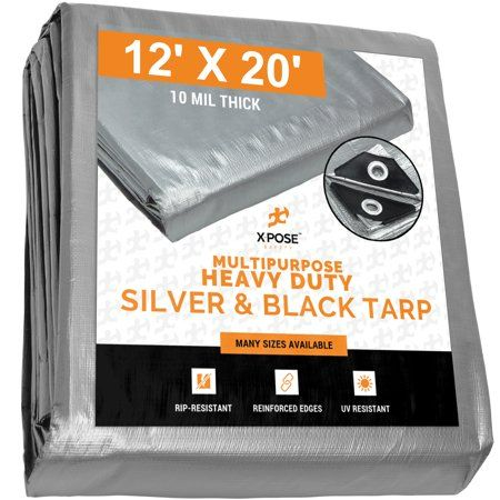 Photo 1 of Heavy Duty Poly Tarp - 12' X 20' - 10 Mil Waterproof Silver and Black - Grommets Reinforced Edges

