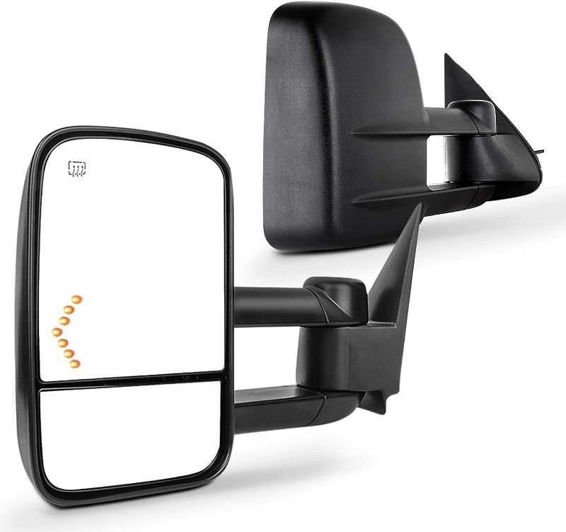 Photo 1 of SCITOO Towing Mirrors fit for Chevy for GMC Pickup Truck 2003-2007 for Chevy for GMC for Silverado for Sierra Power Heated Signal Telescopic Pair Mirrors GM1320355 GM1321355

