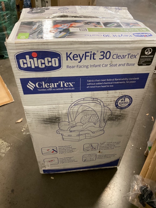 Photo 3 of Chicco KeyFit 30 ClearTex Infant Car Seat and Base, Rear-Facing Seat for Infants 4-30 lbs, Includes Infant Head and Body Support, Compatible with Chicco Strollers, Baby Travel Gear | Pewter/Grey Pewter KeyFit 30 with Cleartex Fabric