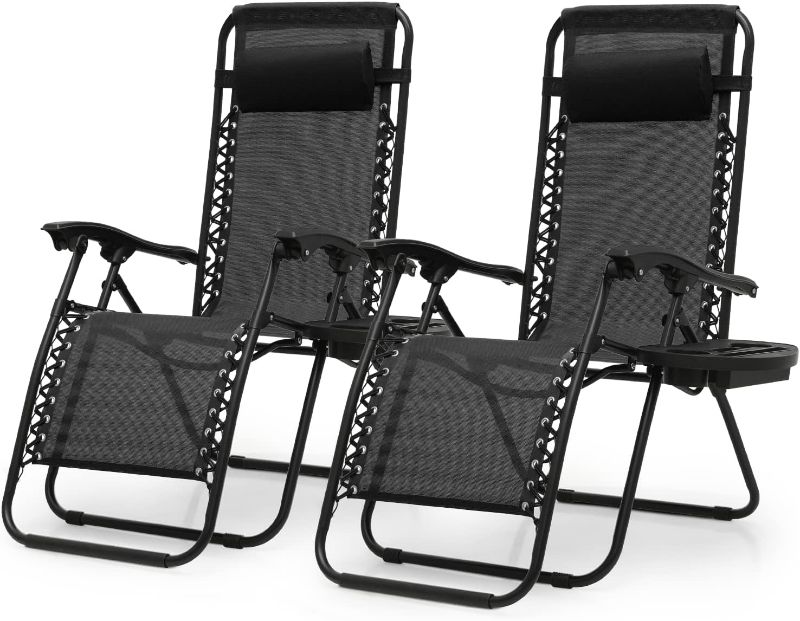 Photo 1 of MoNiBloom 2 Pack Patio Zero Gravity Chair Outdoor Folding Adjustable Reclining Black Chairs Pool Side Beach Lawn Lounge Chair with Pillow and Cup Holder, 330lbs Capacity, Black
