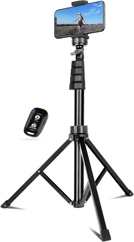 Photo 1 of UBeesize Selfie Stick Tripod, 62" Extendable Tripod Stand with Bluetooth Remote for Cell Phones, Heavy Duty Aluminum, Lightweight
