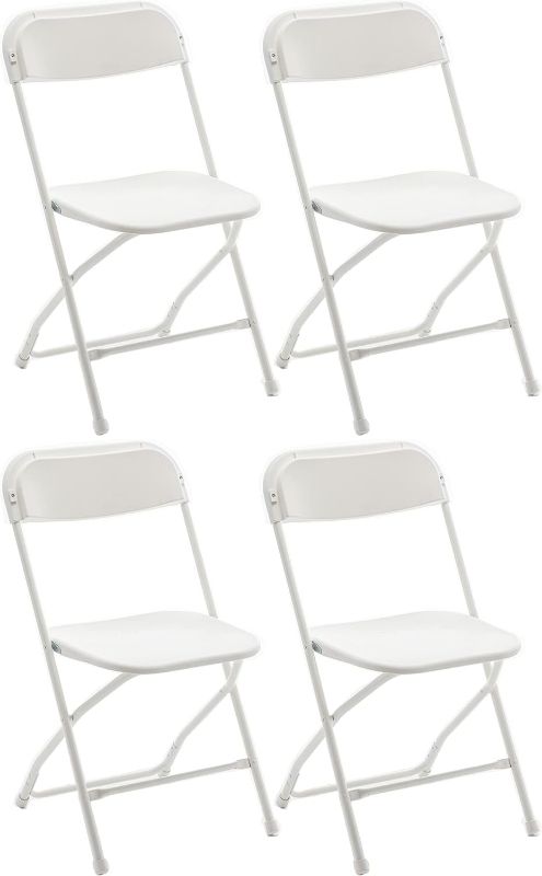 Photo 1 of White Set of 4 Plastic Folding Steel Frame Commercial High Capacity Event Chair Lightweight Set for Office Wedding Party Picnic Kitchen Dining Church School
