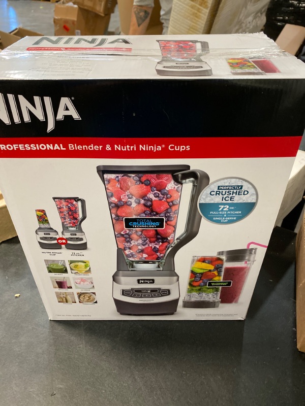 Photo 4 of Ninja BL660 Professional Compact Smoothie & Food Processing Blender, 1100-Watts, 3 Functions for Frozen Drinks, Smoothies, Sauces, & More, 72-oz.* Pitcher, (2) 16-oz. To-Go Cups & Spout Lids, Gray 1100 Watts with Single Serve