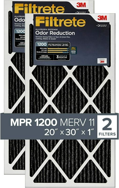 Photo 1 of Filtrete 20x30x1 Air Filter, MPR 1200, MERV 11, Allergen Defense Odor Reduction 3-Month Pleated 1-Inch Air Filters, 2 Filters
